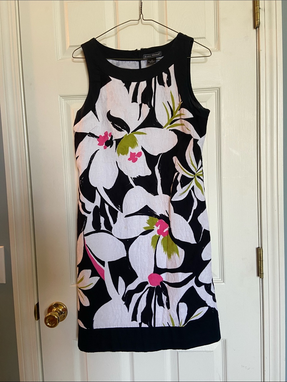Floral Shift Dress in Black, White, Pink & Green
